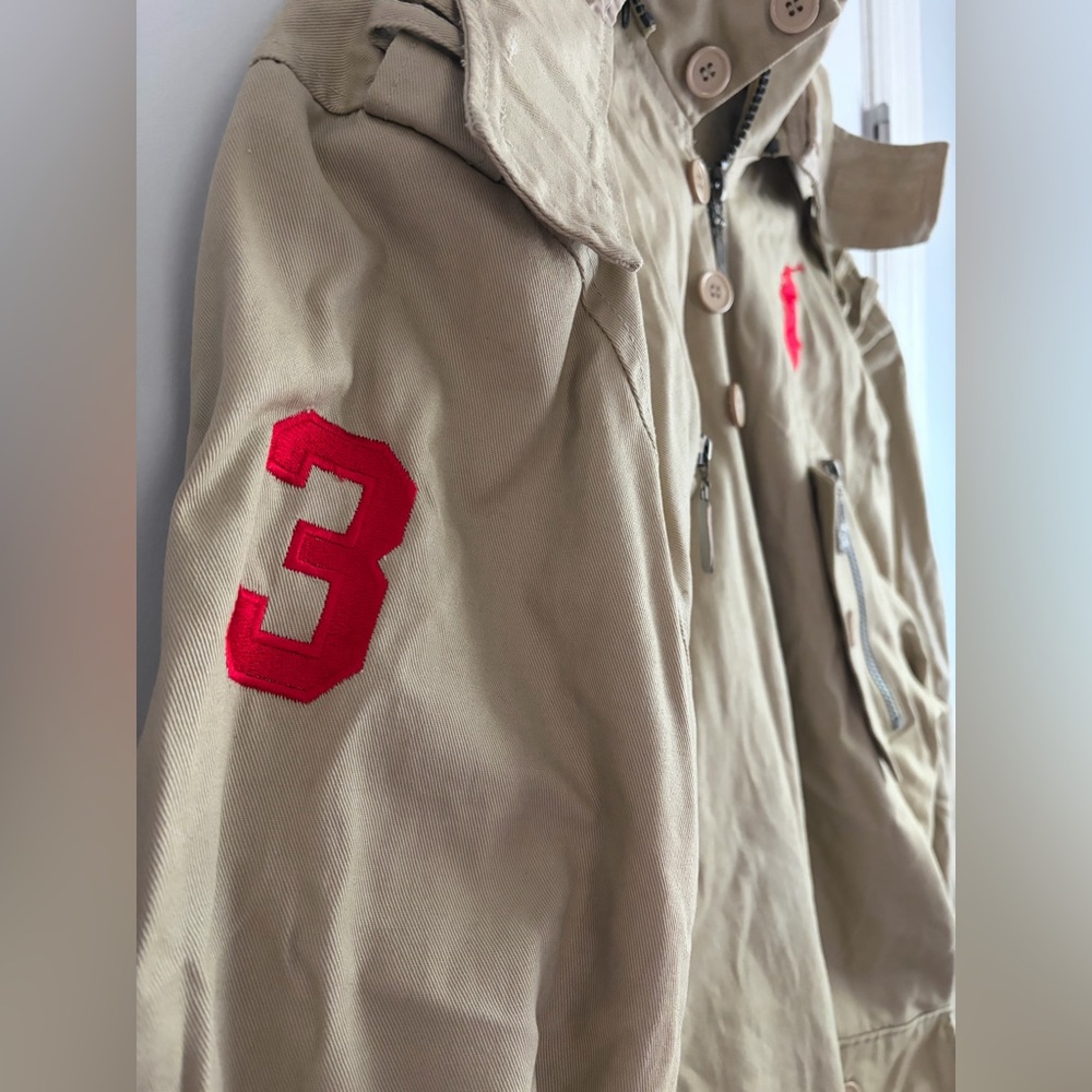 Vintage Ralph Lauren Beige Military Field Jacket with Red Polo Logo and number 3 - Picture 3 of 9